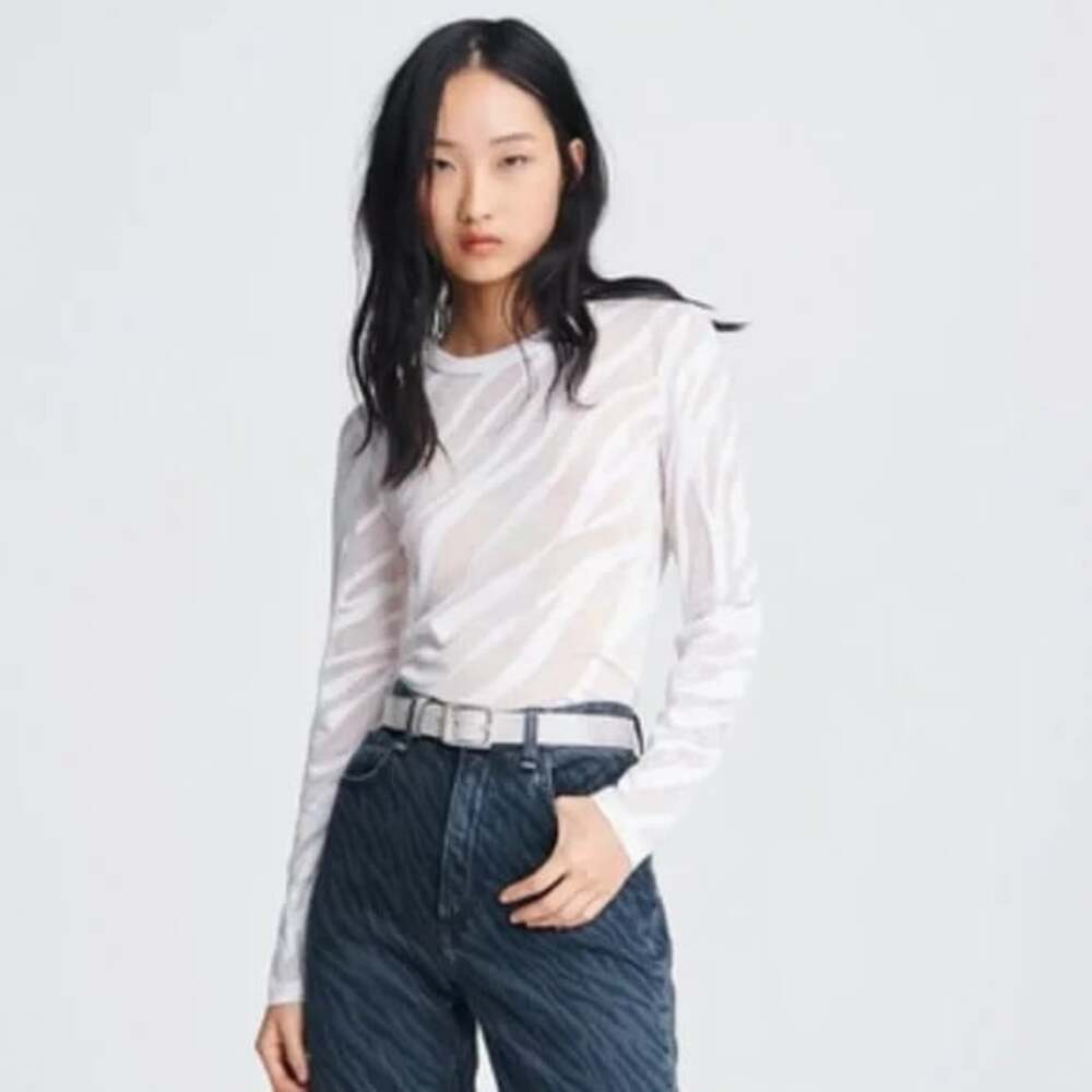 Rag & Bone Valencia Zebra Burn Out T-Shirt US XS EU 34 Womens White $175